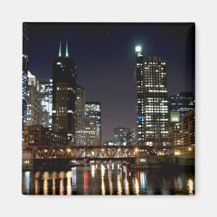 Chicago Skyline en Bridge op Night Magnet