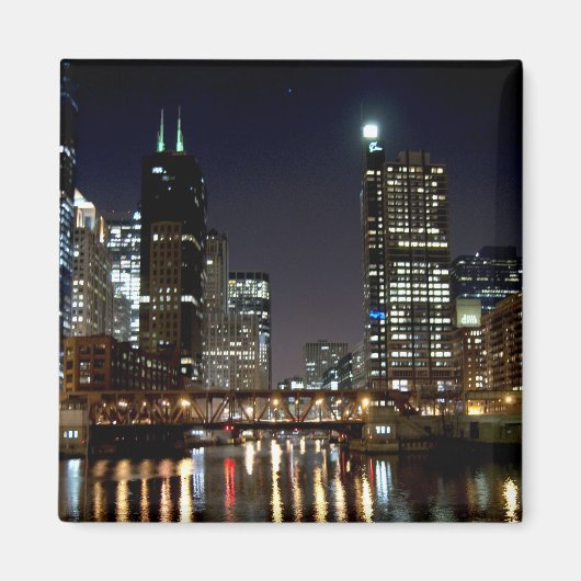 Chicago Skyline en Bridge op Night Magnet (Voorkant)
