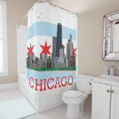 Chicago Skyline en City Flag Douchegordijn (In situ)