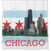 Chicago Skyline en City Flag Douchegordijn (Voorkant)