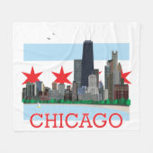 Chicago Skyline en City Flag Fleece Deken (Voorkant (Horizontaal))