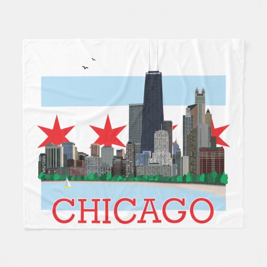 Chicago Skyline en City Flag Fleece Deken (Voorkant (Horizontaal))