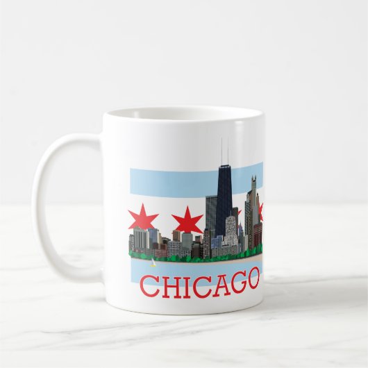 Chicago Skyline en City Flag Koffiemok (Links)