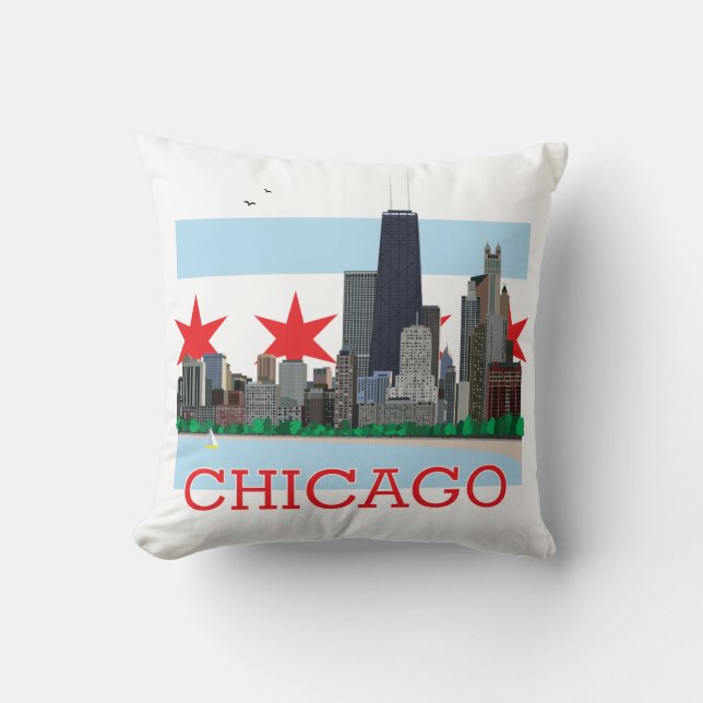 Chicago Skyline en City Flag Kussen (Voorkant)