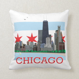 Chicago Skyline en City Flag Kussen