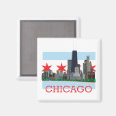 Chicago Skyline en City Flag Magneet (Voorkant / Achterkant)
