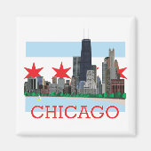 Chicago Skyline en City Flag Magneet (Voorkant)