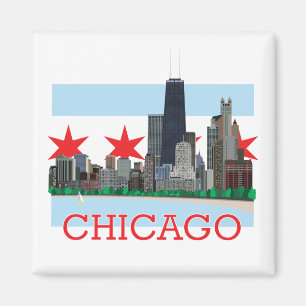 Chicago Skyline en City Flag Magneet