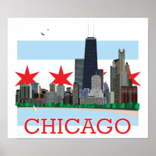 Chicago Skyline en City Flag Poster