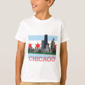 Chicago Skyline en City Flag T-shirt (Voorkant)