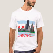 Chicago Skyline en City Flag T-shirt (Voorkant)