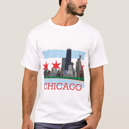 Chicago Skyline en City Flag T-shirt (Voorkant)