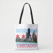 Chicago Skyline en City Flag Tote Bag (Voorkant)