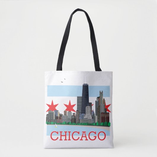 Chicago Skyline en City Flag Tote Bag (Voorkant)