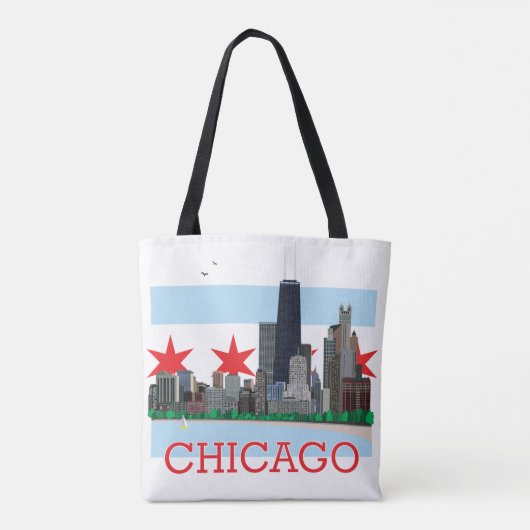 Chicago Skyline en City Flag Tote Bag (Achterkant)