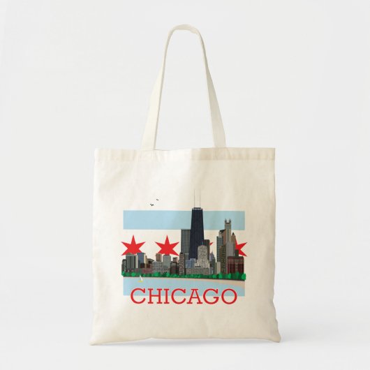 Chicago Skyline en City Flag Tote Bag (Voorkant)