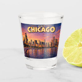 Chicago skyline en Lake Michigan in de avond Shot Glas