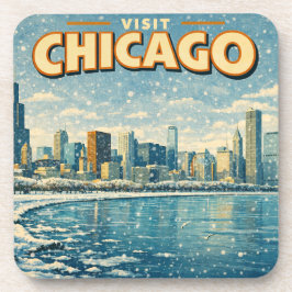 Chicago skyline en Lake Michigan in de winter  Bier Onderzetter