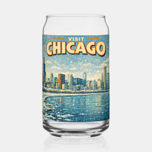 Chicago skyline en Lake Michigan in de winter  Blikvorm Glas