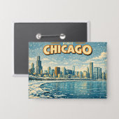 Chicago skyline en Lake Michigan in de winter Button (Voorkant / Achterkant)