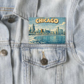Chicago skyline en Lake Michigan in de winter Button (Insitu)