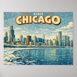 Chicago skyline en Lake Michigan in de winter  Poster