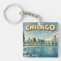 Chicago skyline en Lake Michigan in de winter
