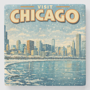 Chicago skyline en Lake Michigan in de winter  Stenen Onderzetter
