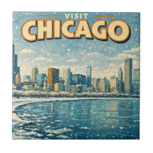 Chicago skyline en Lake Michigan in de winter