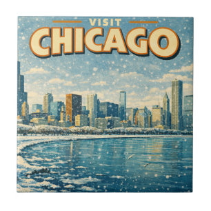 Chicago skyline en Lake Michigan in de winter  Tegeltje