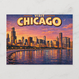 Chicago skyline en Lake Michigan 's avonds Feestdagenkaart