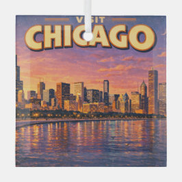 Chicago skyline en Lake Michigan 's avonds Glas Ornament