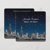 Chicago Skyline Etch Blue Starry SQ Sweet 16 Kaart (Voorkant / Achterkant)