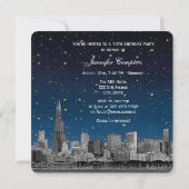 Chicago Skyline Etch Blue Starry SQ Sweet 16 Kaart (Achterkant)