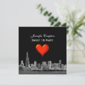 Chicago Skyline Etch DIY BG Red Heart SQ Sweet 16 Kaart (Staand voorkant)