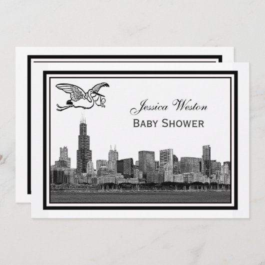 Chicago Skyline Etch ingelijst #2H Baby shower Sto Kaart (Voorkant / Achterkant)