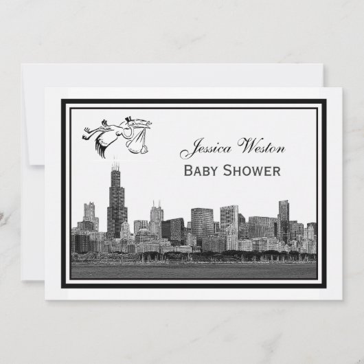 Chicago Skyline Etch ingelijst #2H Baby shower Sto Kaart (Voorkant)