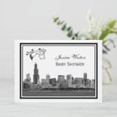 Chicago Skyline Etch ingelijst #2H Baby shower Sto Kaart (Staand voorkant)