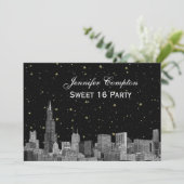 Chicago Skyline Etch Starry DIY BG SQ Sweet 16 H Kaart (Staand voorkant)
