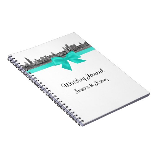 Chicago Skyline Etchd BW Aqua Notitieboek Journal (Rechterzijde)