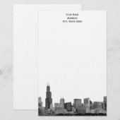 Chicago Skyline Etched 01 Stationery Briefpapier (Voorkant / Achterkant)