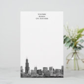 Chicago Skyline Etched 01 Stationery Briefpapier (Staand voorkant)