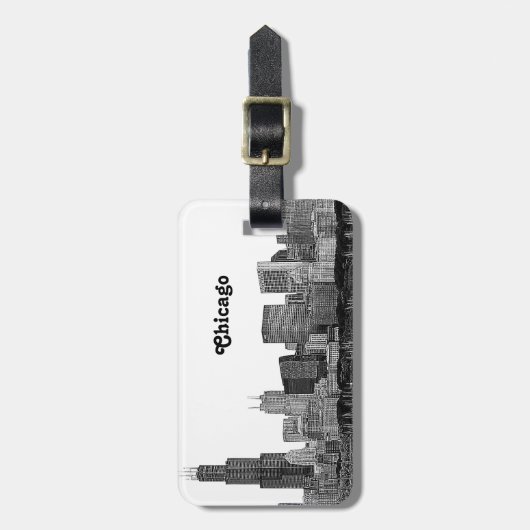 Chicago Skyline Etched Bagagelabel (Voorkant verticaal)