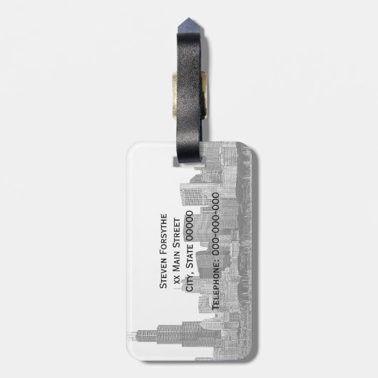 Chicago Skyline Etched Bagagelabel (Achterkant verticaal)