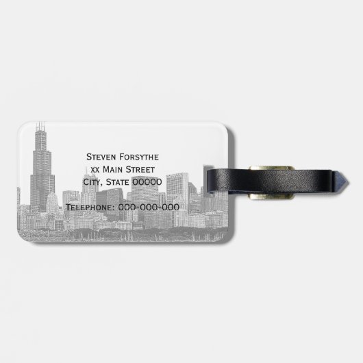 Chicago Skyline Etched Bagagelabel (Achterkant horizontaal)