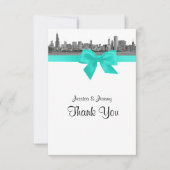 Chicago Skyline Etched BW Aqua Dank u Bedankkaart (Voorkant)