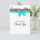 Chicago Skyline Etched BW Aqua Dank u Bedankkaart (Staand voorkant)