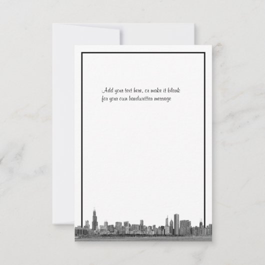 Chicago Skyline Etched BW Aqua Dank u Bedankkaart (Achterkant)