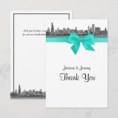 Chicago Skyline Etched BW Aqua Dank u Bedankkaart (Voorkant / Achterkant)