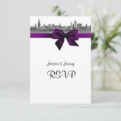 Chicago Skyline Etched BW Paars RSVP #2 Kaartje (Staand voorkant)